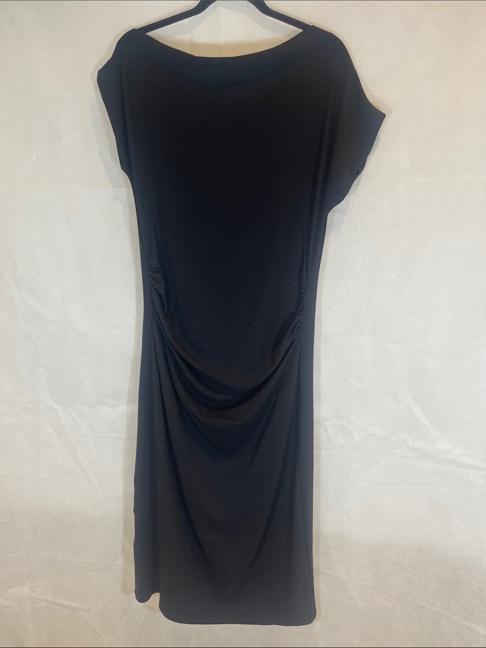 MNGO = XL , Black Draped Cap-Sleeve Women’s Dress